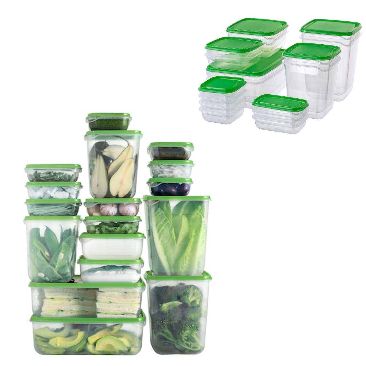 Set 34 caserole alimente cu capac, plastic, transparente