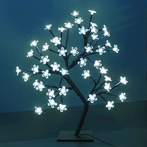 Copac decorativ cu flori de cires, 36 LED, Alb rece