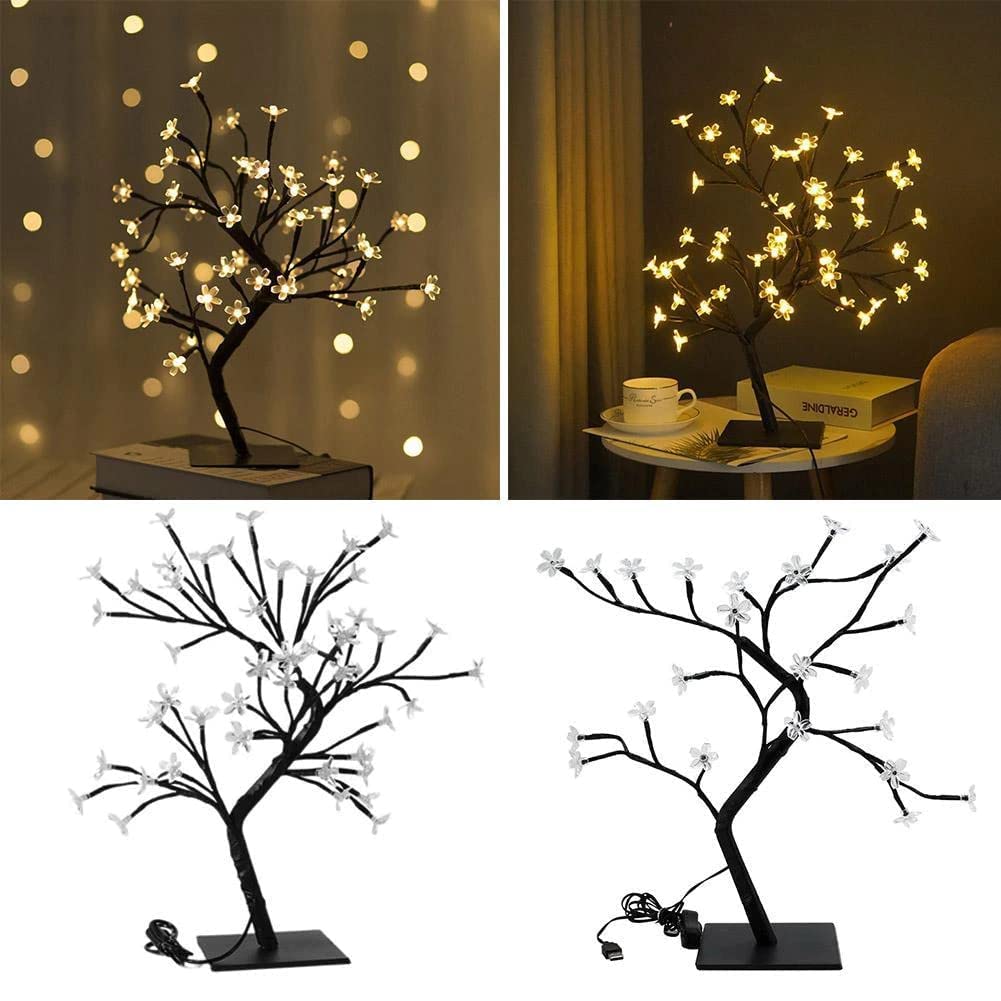 Copac decorativ cu flori de cires, 36 LED, Alb cald