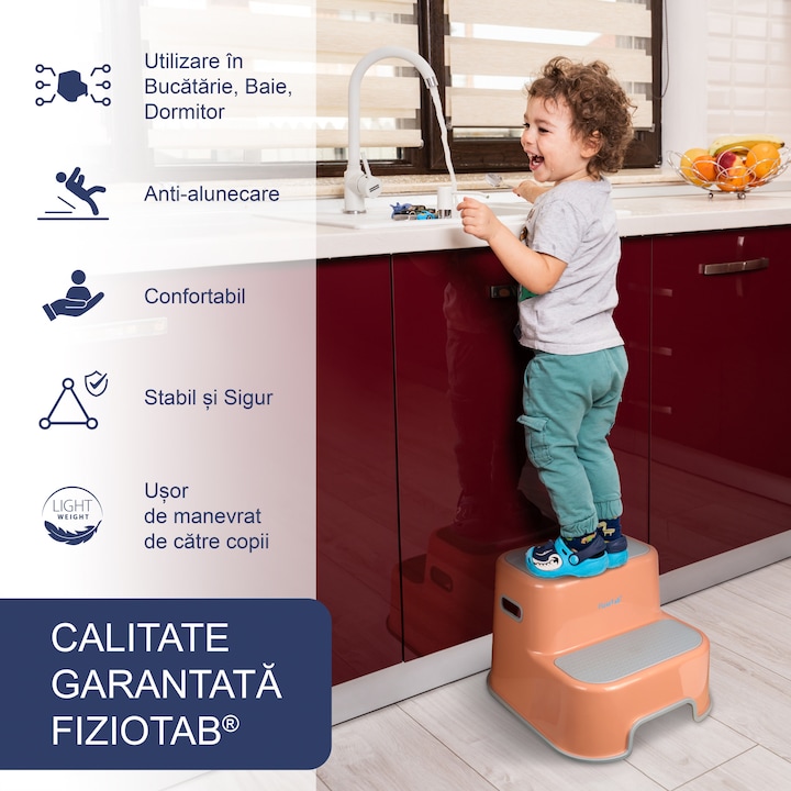 Scaunel inaltator WC pentru copii, FizioTab®Kids, Maro/Gri