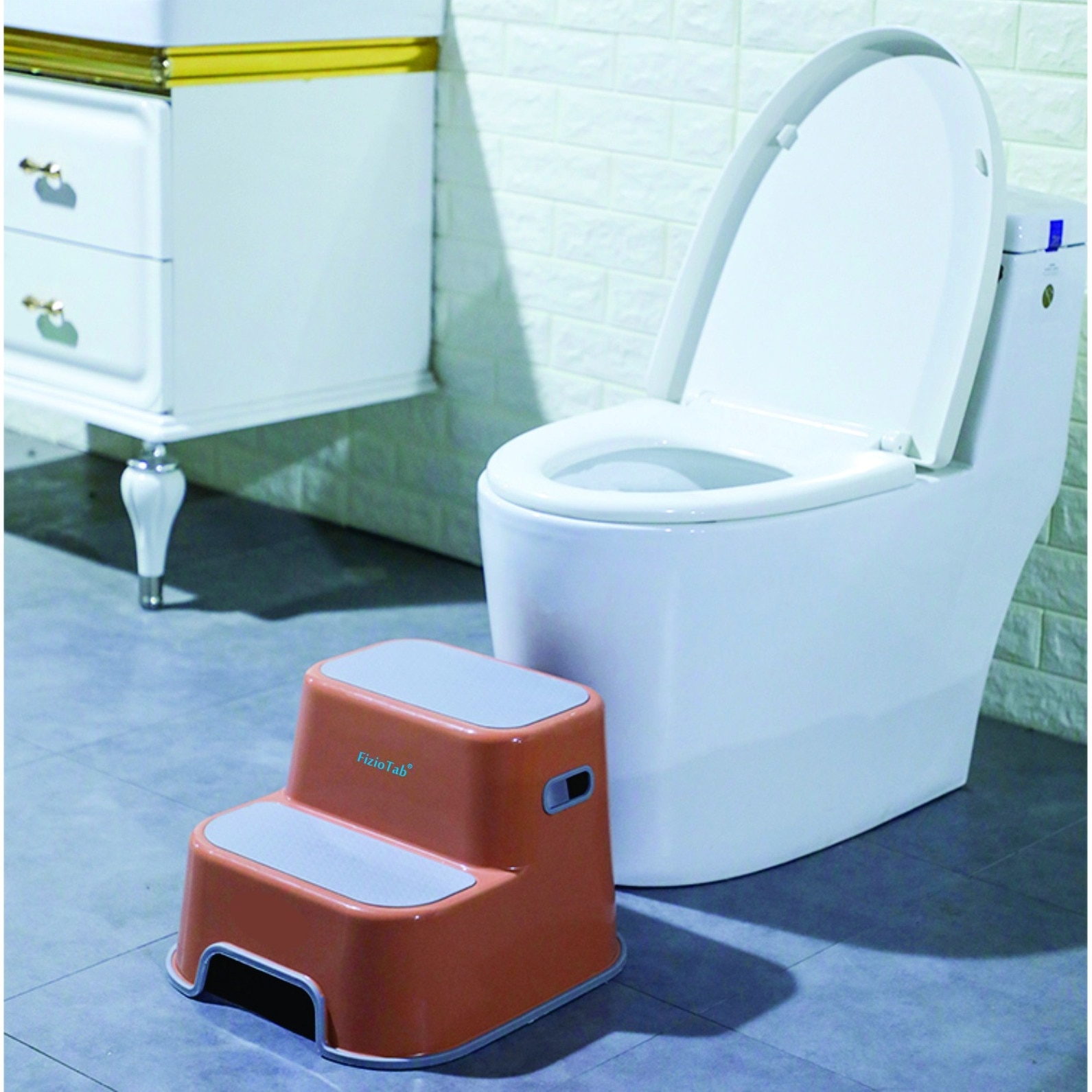 Scaunel inaltator WC pentru copii, FizioTab®Kids, Maro/Gri