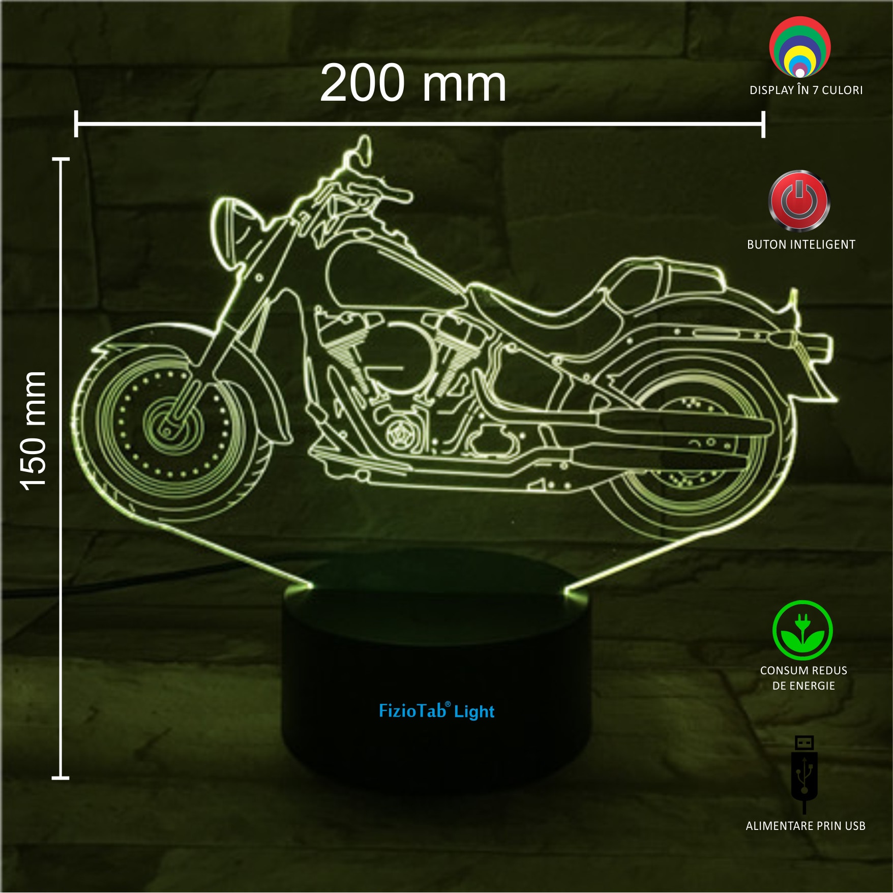 Lampa de veghe 3D, LED 7 culori, lumina ambientala - Motocicleta