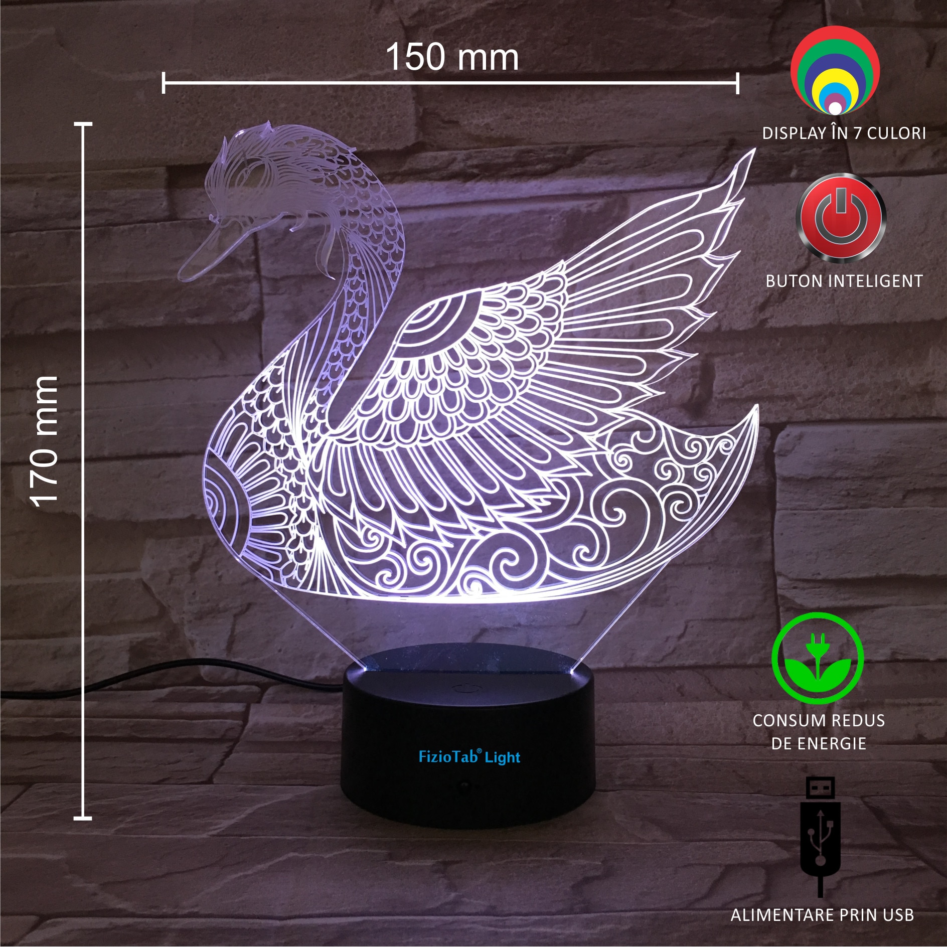 Lampa de veghe 3D, LED 7 culori, lumina ambientala - Lebada