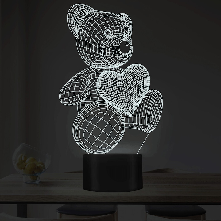 Lampa de veghe 3D, LED 7 culori, lumina ambientala - Ursulet