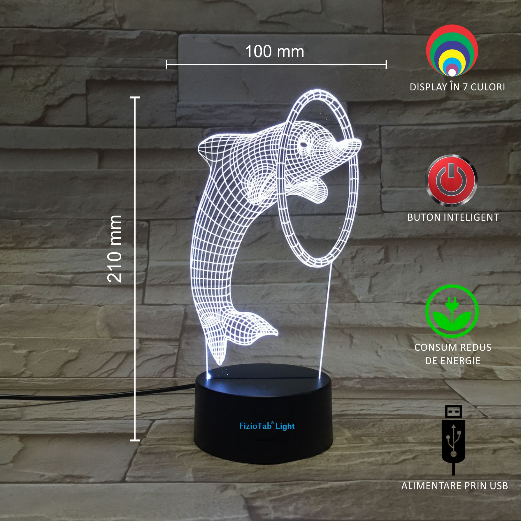 Lampa de veghe 3D, LED 7 culori, lumina ambientala - Delfin