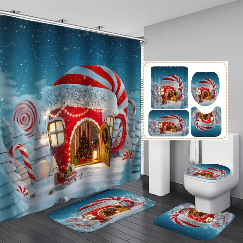 Set baie: perdea, covorase si husa de toaleta, Christmas Home