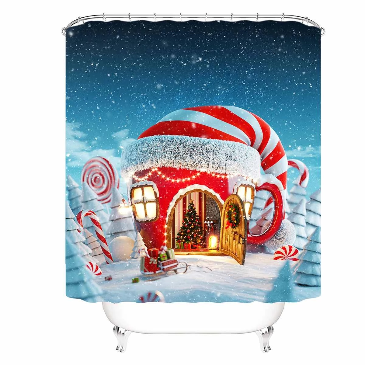 Set baie: perdea, covorase si husa de toaleta, Christmas Home