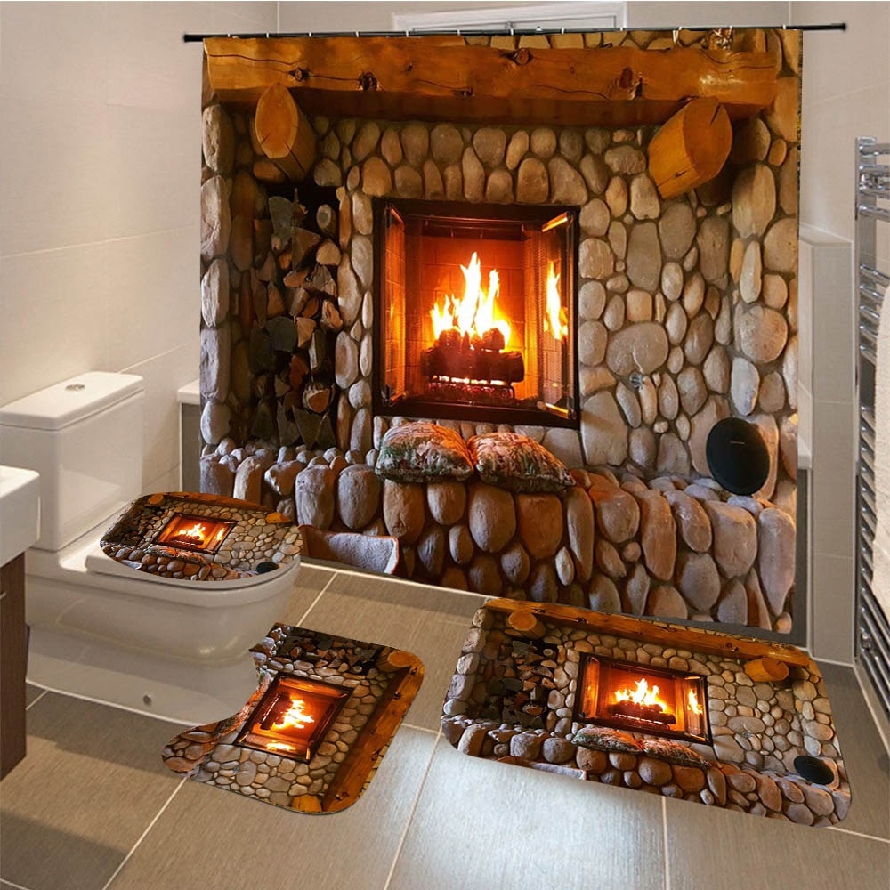 Set pentru baie: perdea, covorase si husa de toaleta, Fireplace