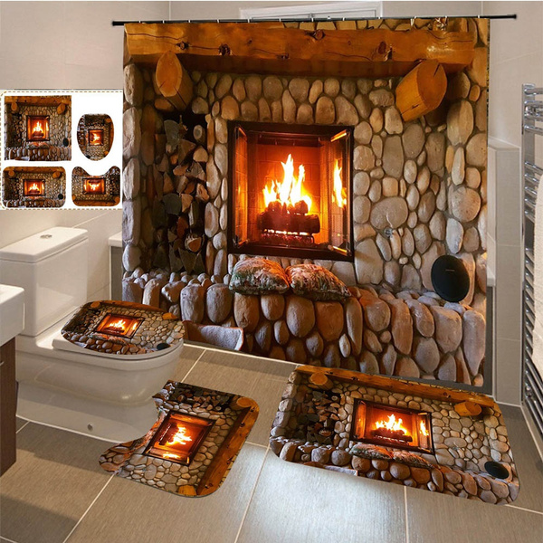 Set pentru baie: perdea, covorase si husa de toaleta, Fireplace