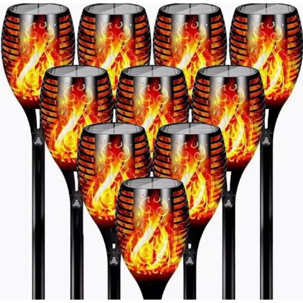 Set 10 x Lampa solara cu efect de flacara, 51 cm