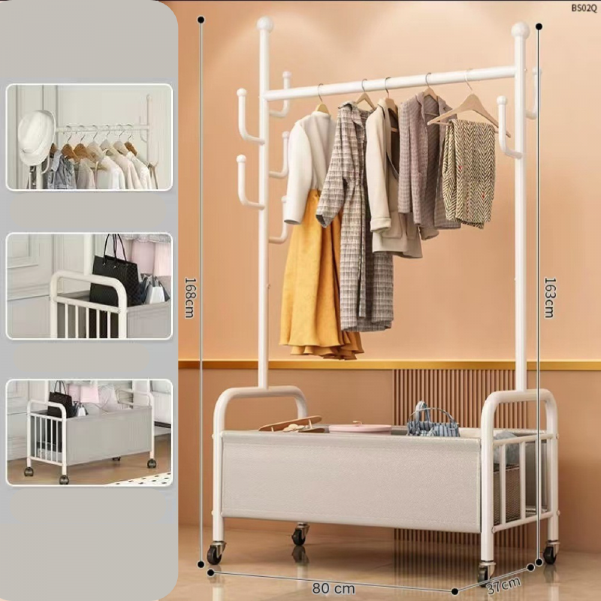 Suport mobil 7 carlige, 4 roti, 168 x 80 x 37 cm, Alb