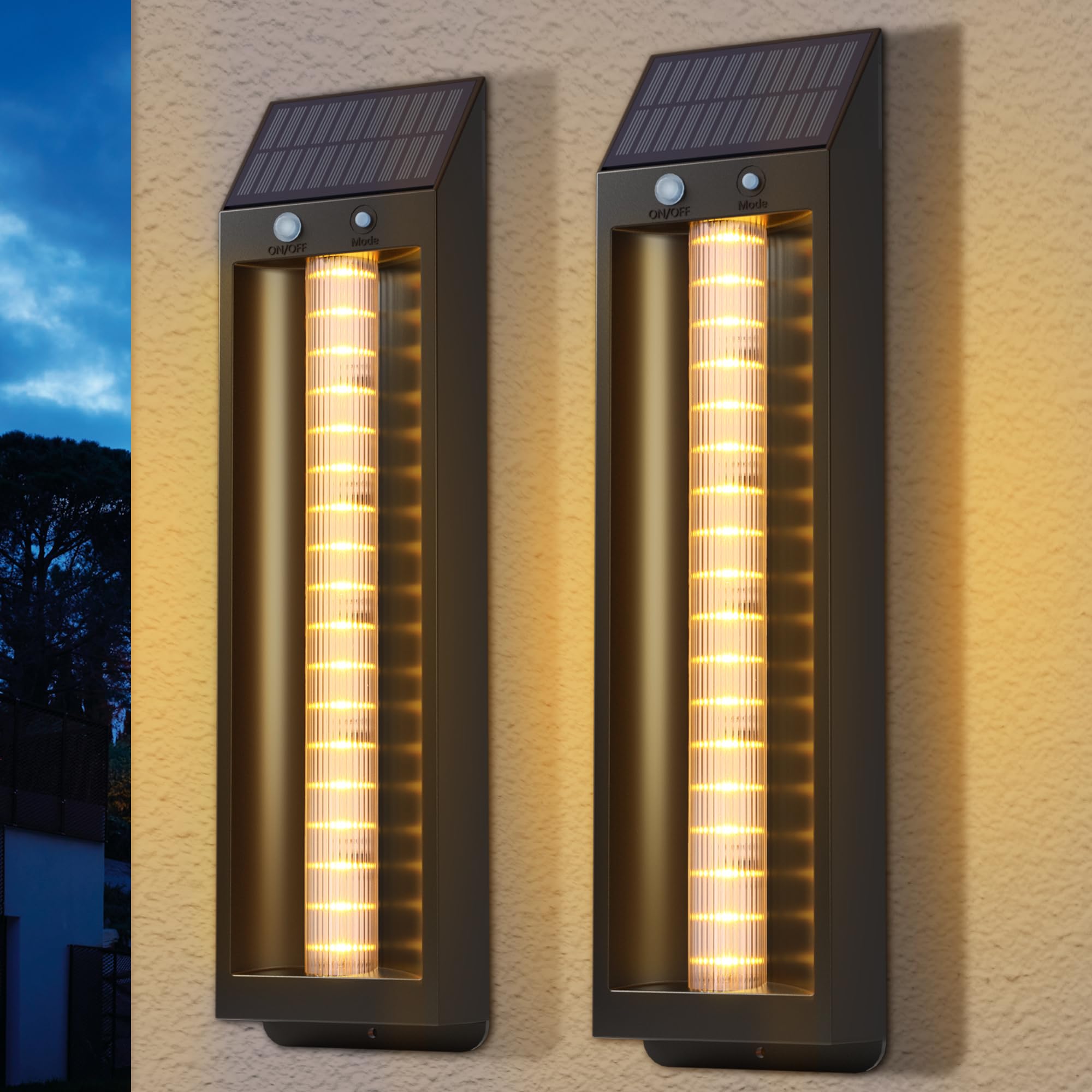 Set 2 x Lampa solara LED 33 cm, senzor miscare, 3 moduri de lumina