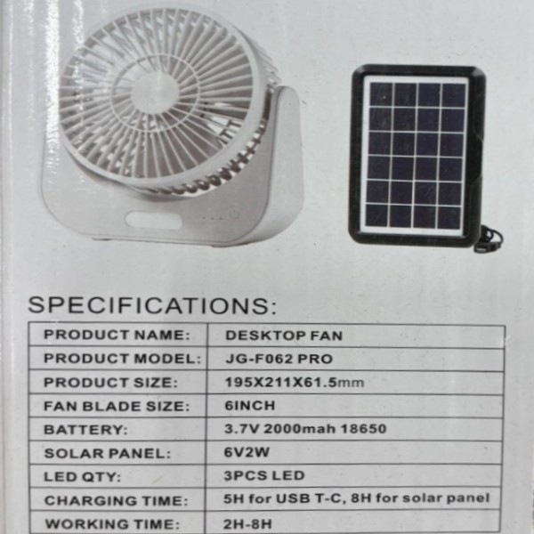 Ventilator Solar Portabil 6 inch cu lumina LED