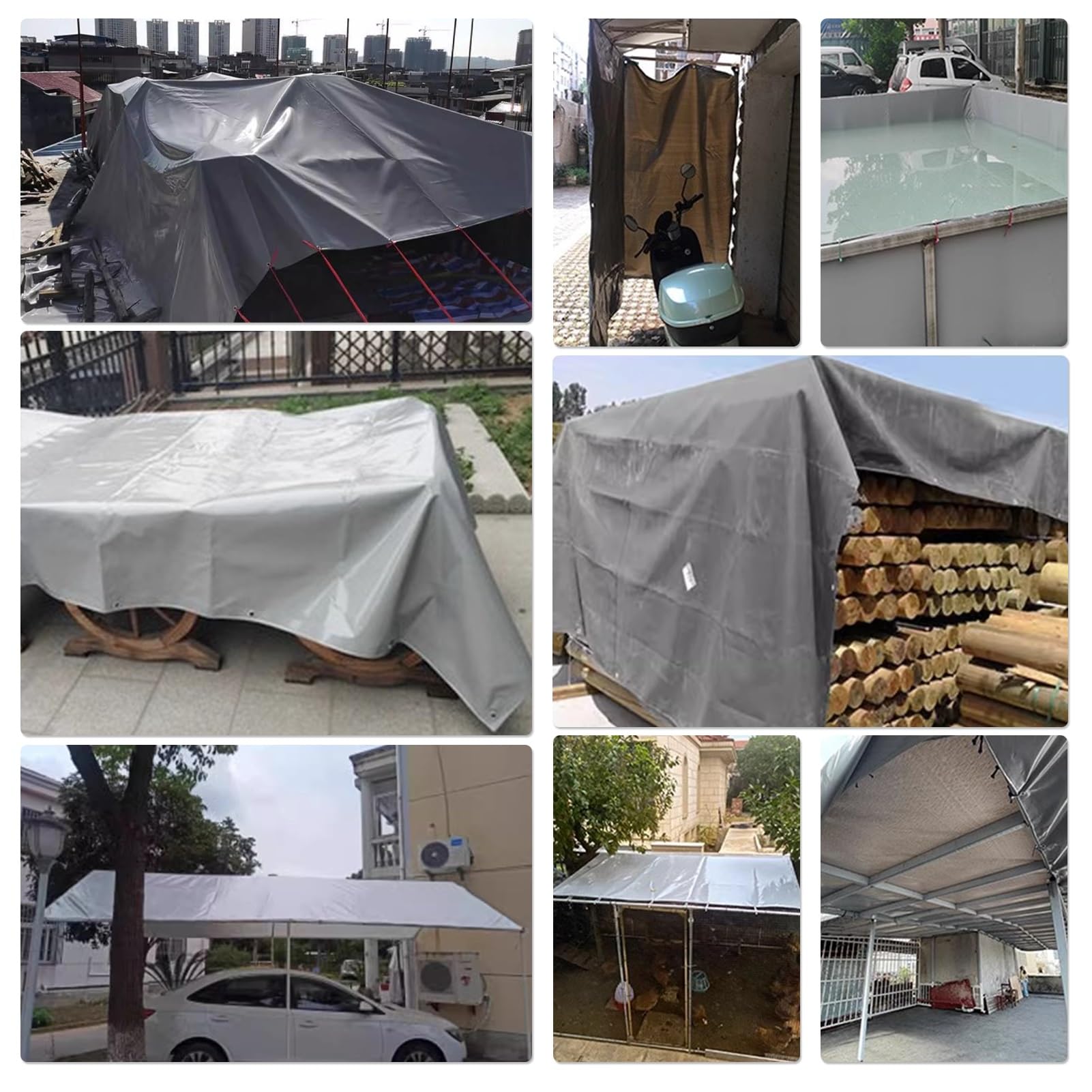 10x16 M, Prelata gri cu inele, impermeabila, rezistenta UV, 150g/mp