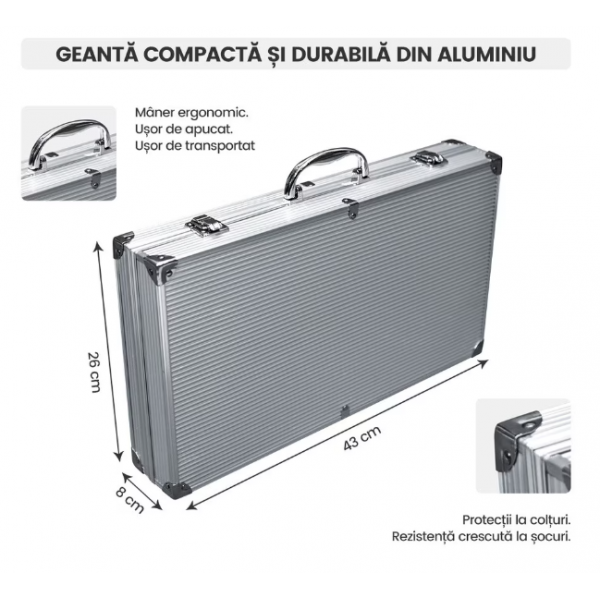 Set ustensile pentru gratar, 26 piese, otel inoxidabil
