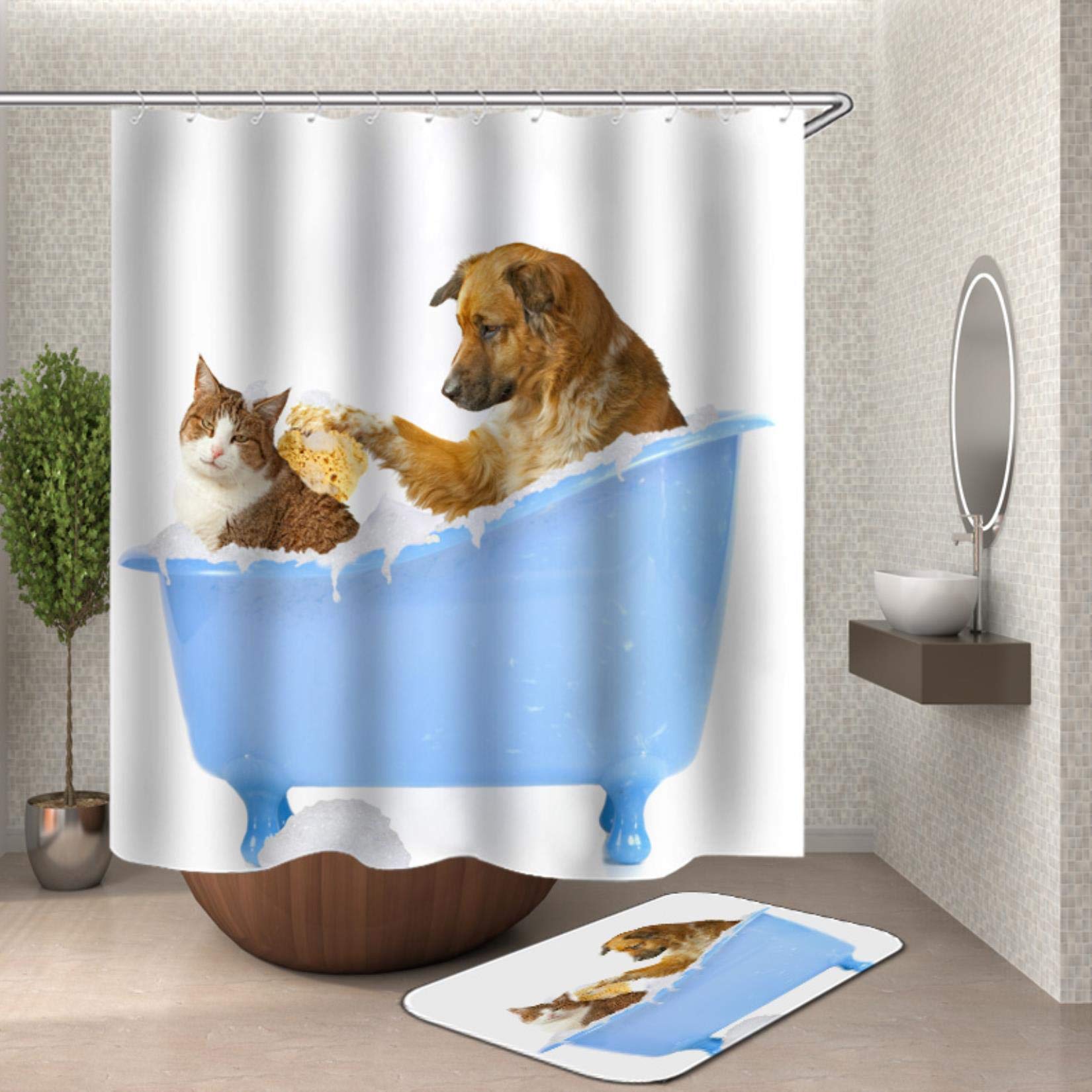 Set baie cu 2 piese: perdea si covoras, Animal Love