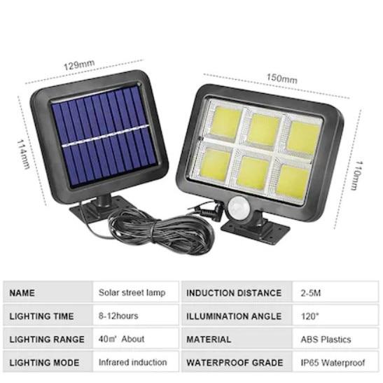 Proiector solar 120 LED 6 COB senzor de lumina si miscare