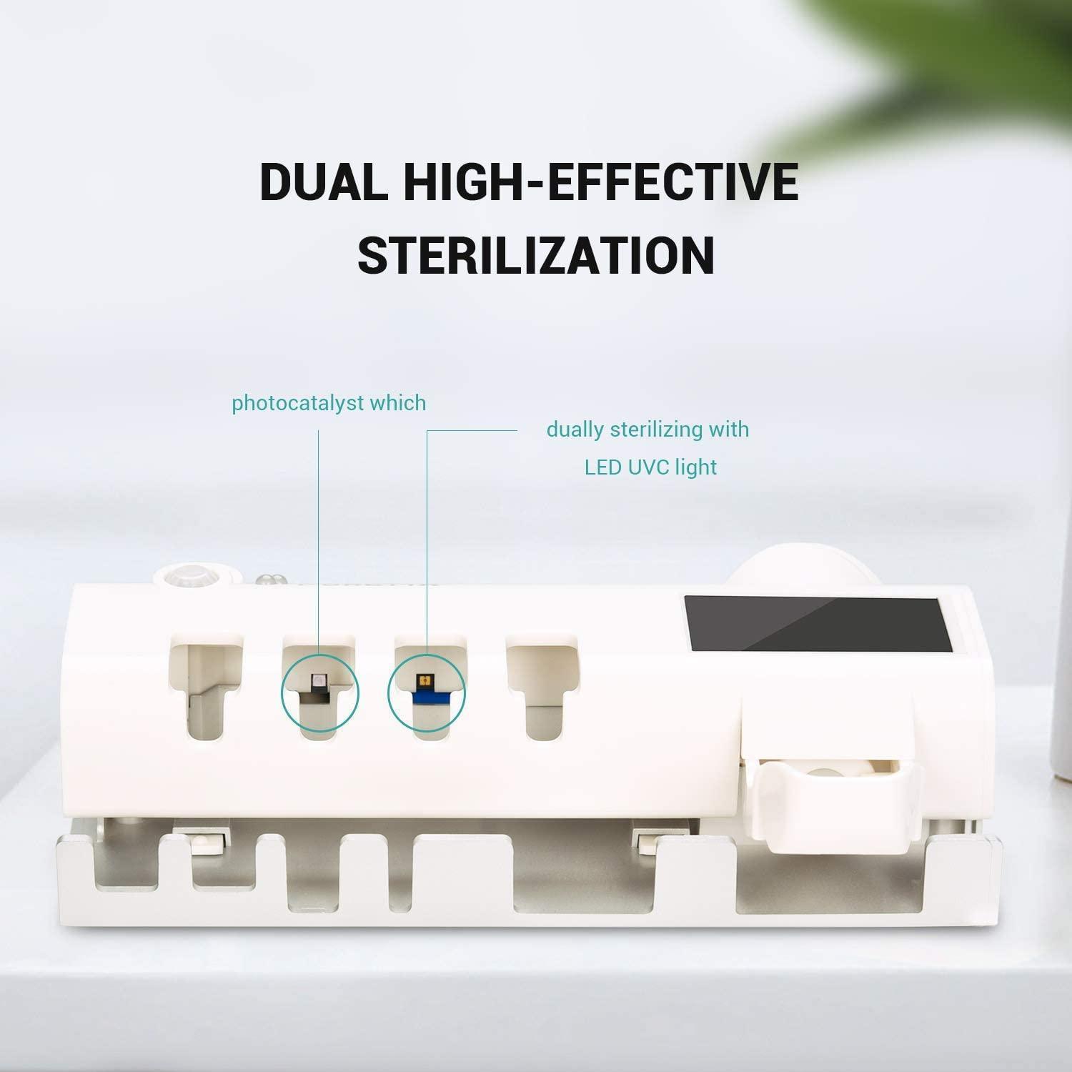 Dozator pentru pasta de dinti cu sterilizator UV pentru periute