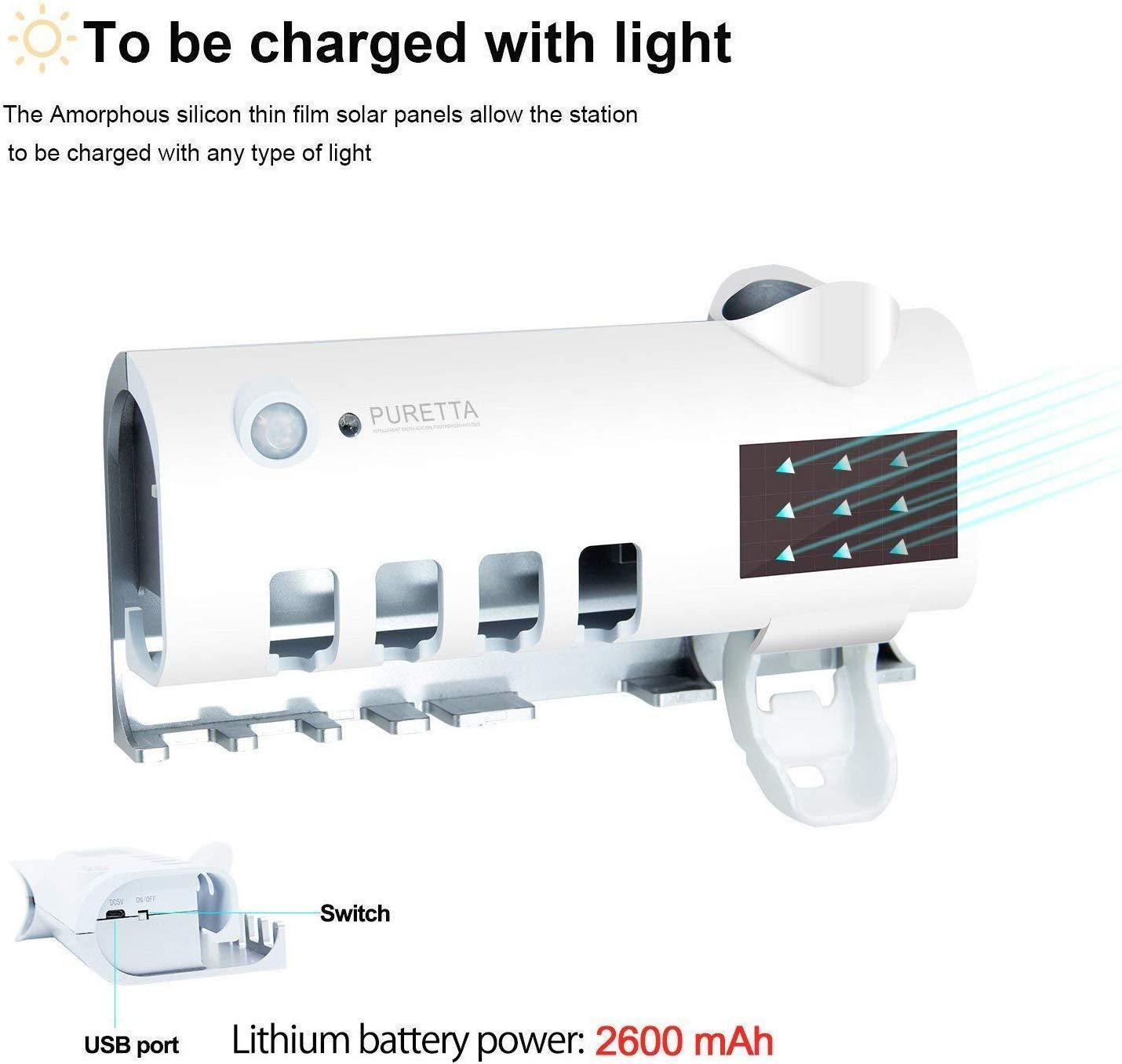 Dozator pentru pasta de dinti cu sterilizator UV pentru periute