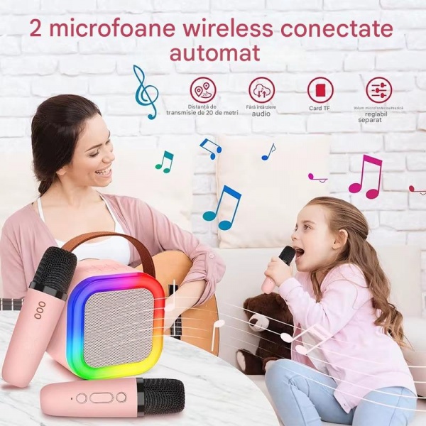 Set Karaoke cu 2 Microfoane, Boxa Portabila Bluetooth