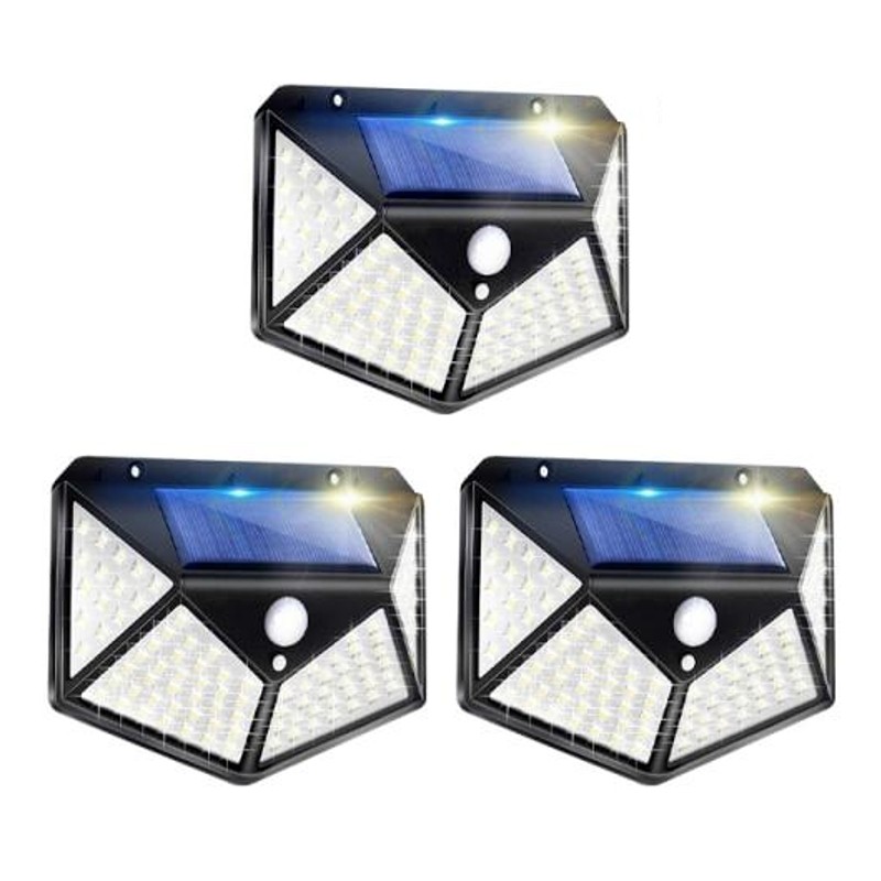 Set 3 x Lampa 100 LED cu panou solar, senzor de miscare
