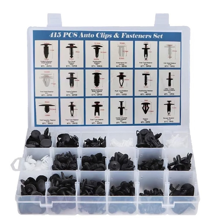 Set cleme 415 piese, clipsuri auto universale de fixare