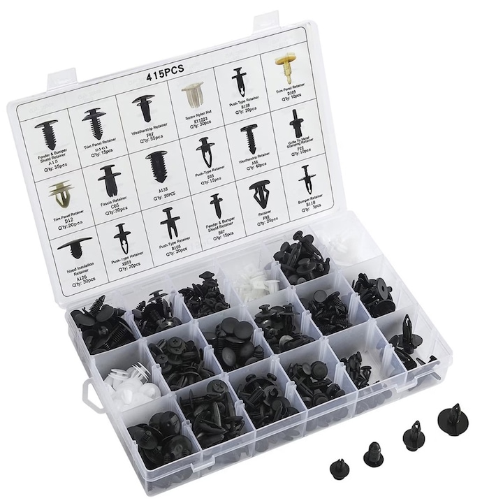 Set cleme 415 piese, clipsuri auto universale de fixare