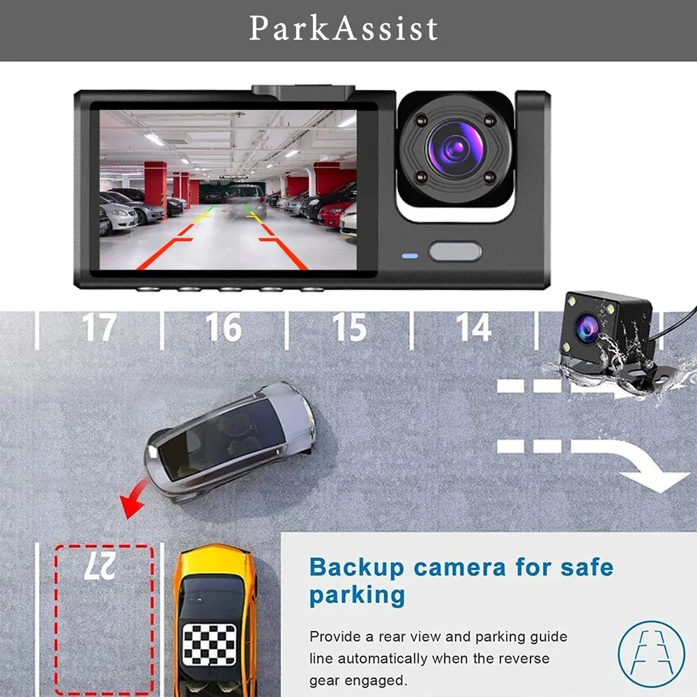 Camera auto tripla Full HD, 3 camere, Ecran 2'', G-Senzor