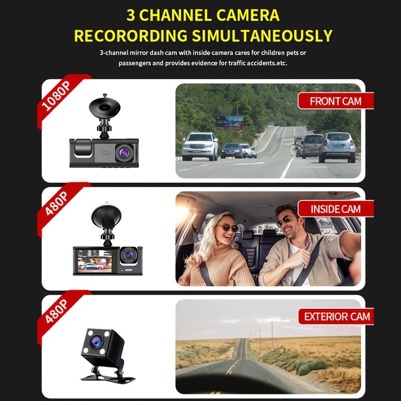 Camera auto tripla Full HD, 3 camere, Ecran 2'', G-Senzor