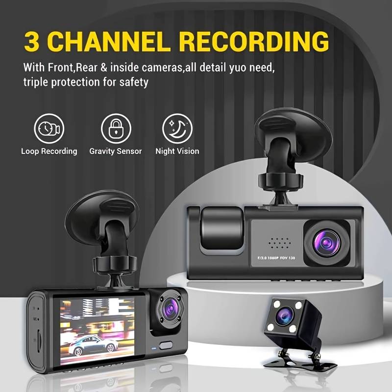 Camera auto tripla Full HD, 3 camere, Ecran 2'', G-Senzor