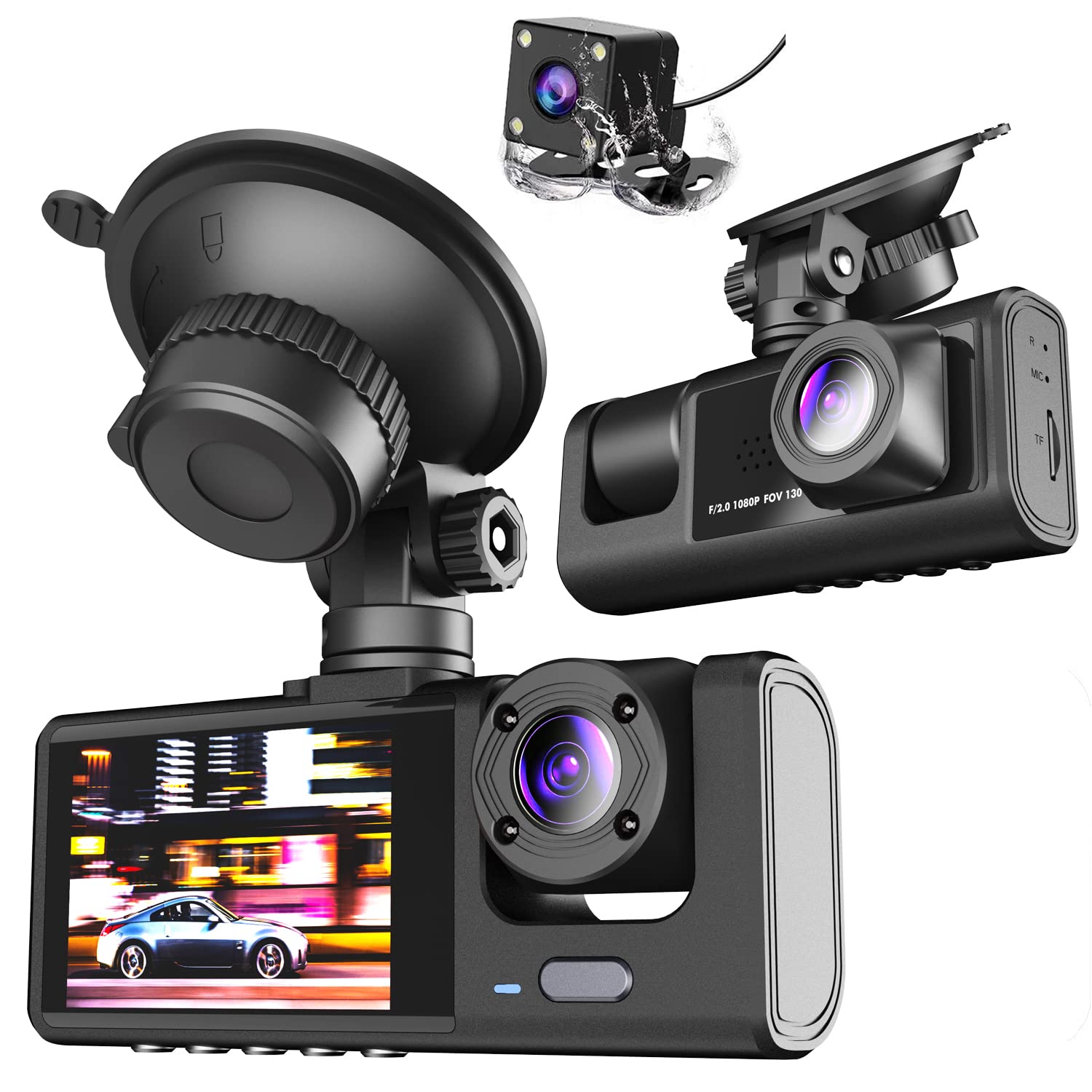Camera auto tripla Full HD, 3 camere, Ecran 2'', G-Senzor