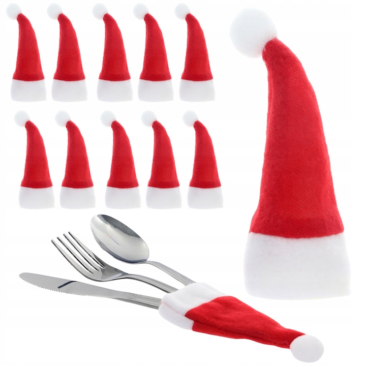 Set 10 suporturi pentru tacamuri Mos Craciun