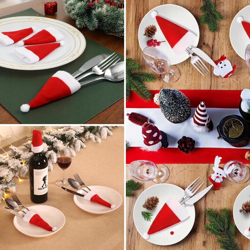 Set 10 suporturi pentru tacamuri Mos Craciun