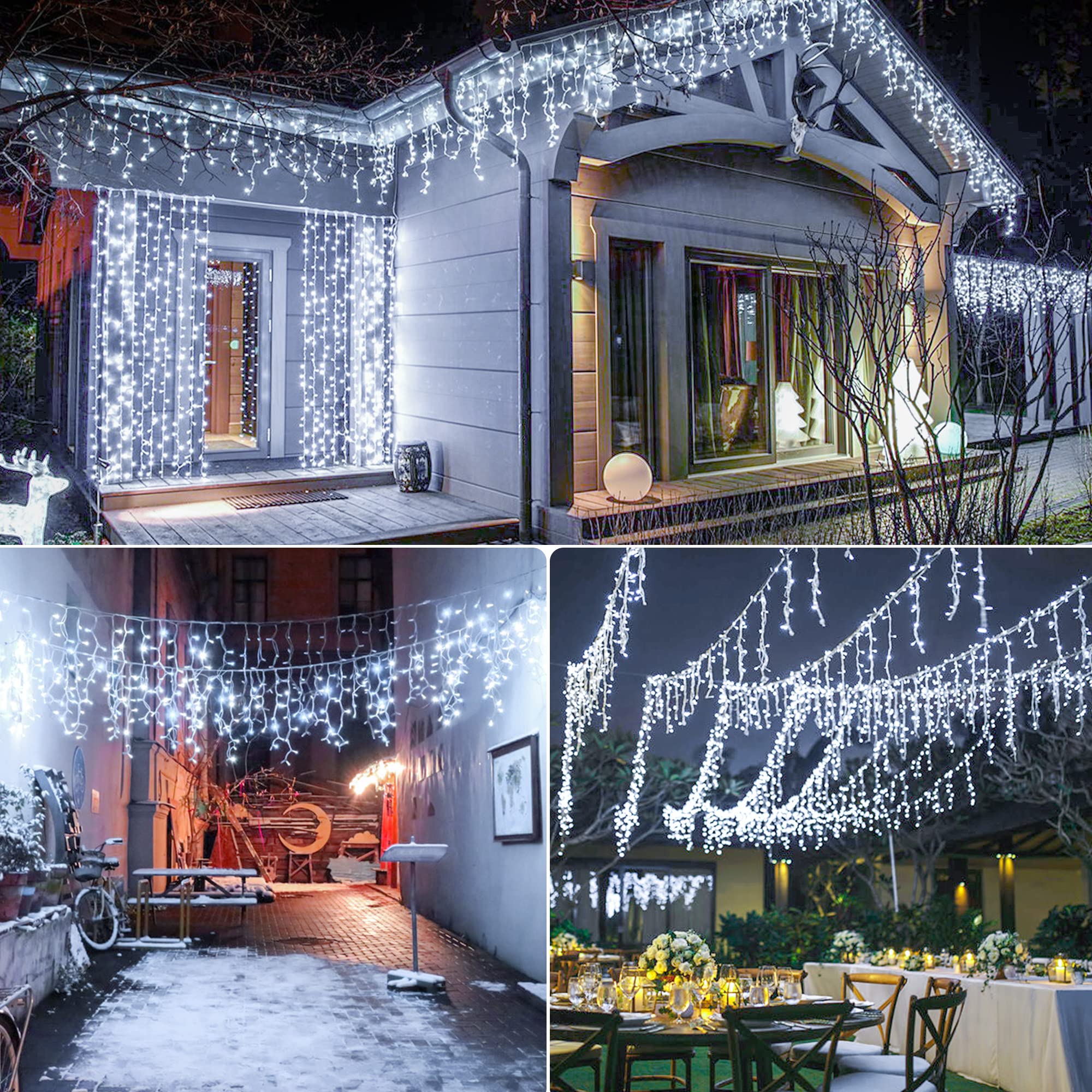 Instalatie franjuri lungi 1000 LED, 50 Metri lungime, Alb rece