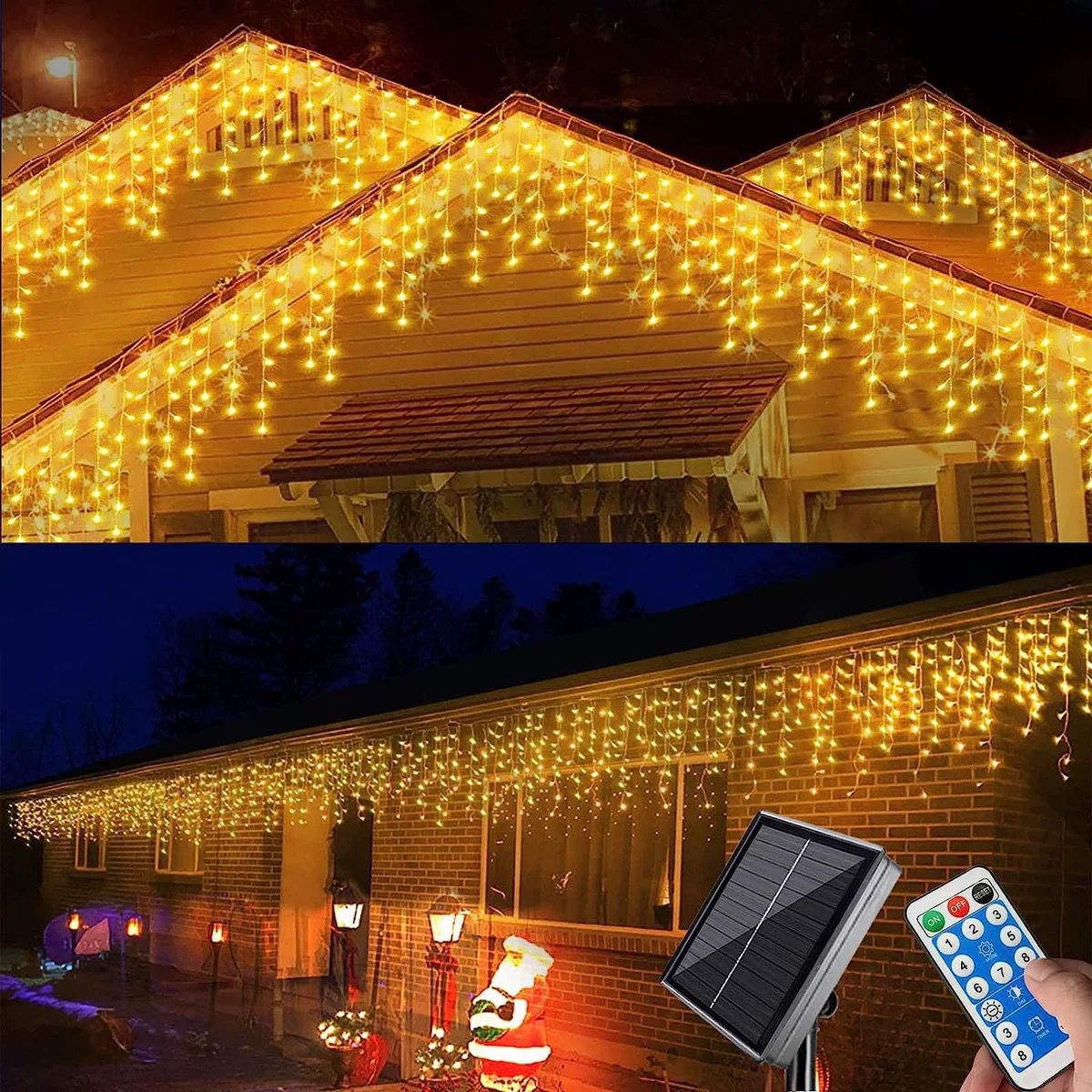Instalatie solara cu telecomanda, 320 LED, Alb cald, interconectabila