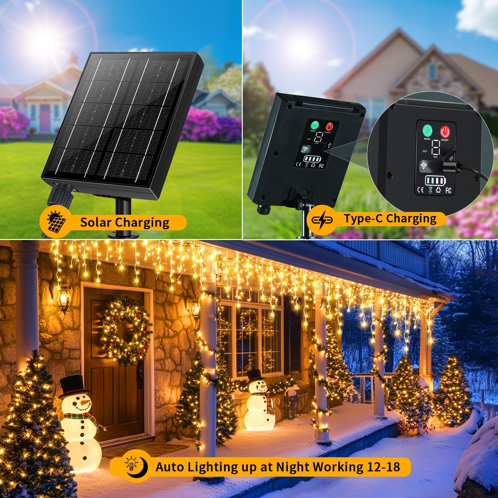 Instalatie solara cu telecomanda, 320 LED, Alb cald, interconectabila