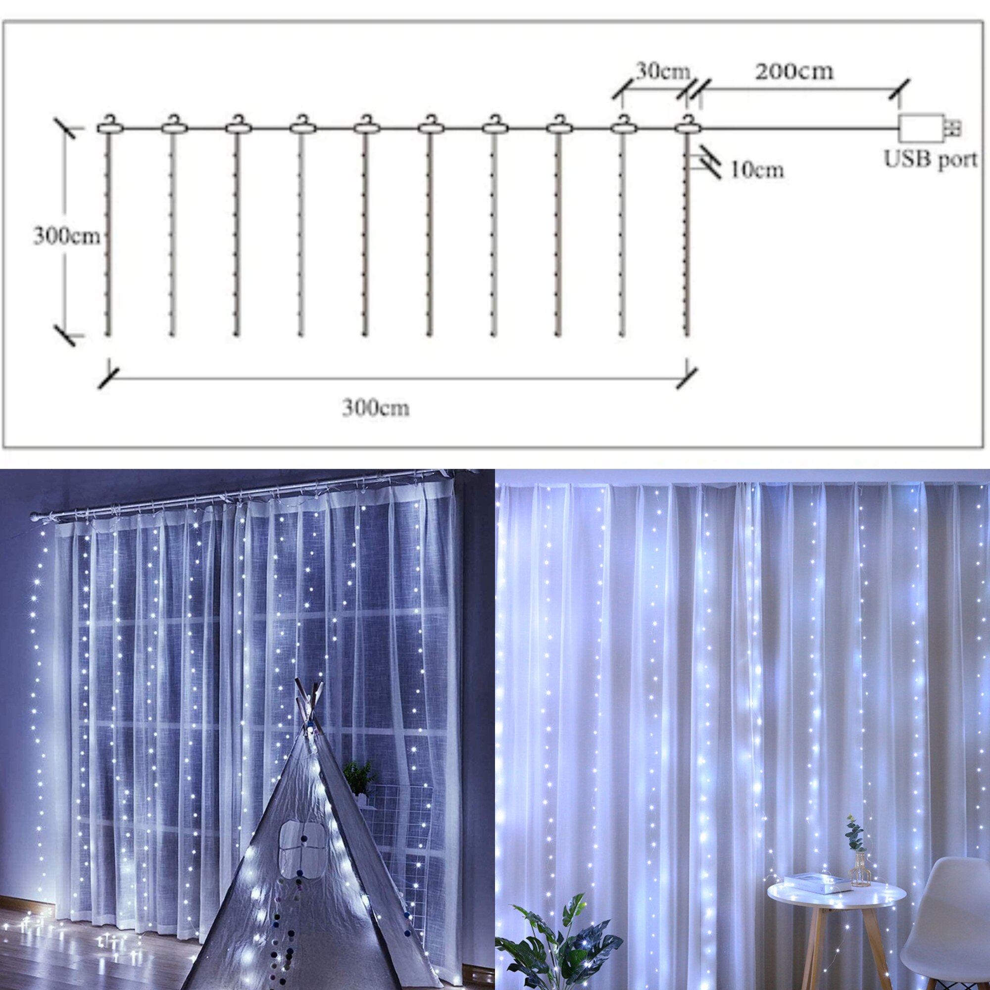 Instalatie luminoasa 3x3 Metri, 300 LED, Alb rece
