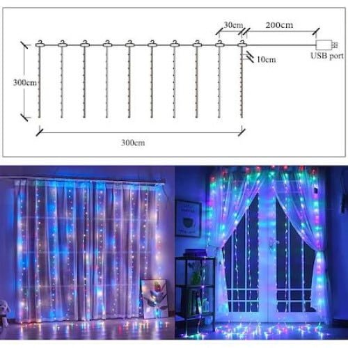 Instalatie luminoasa 3x3 Metri, 300 LED, Multicolor