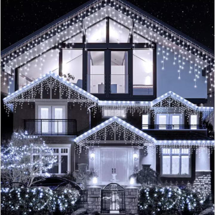 Instalatie cu franjuri 30 M, 1200 LED, Alb Rece