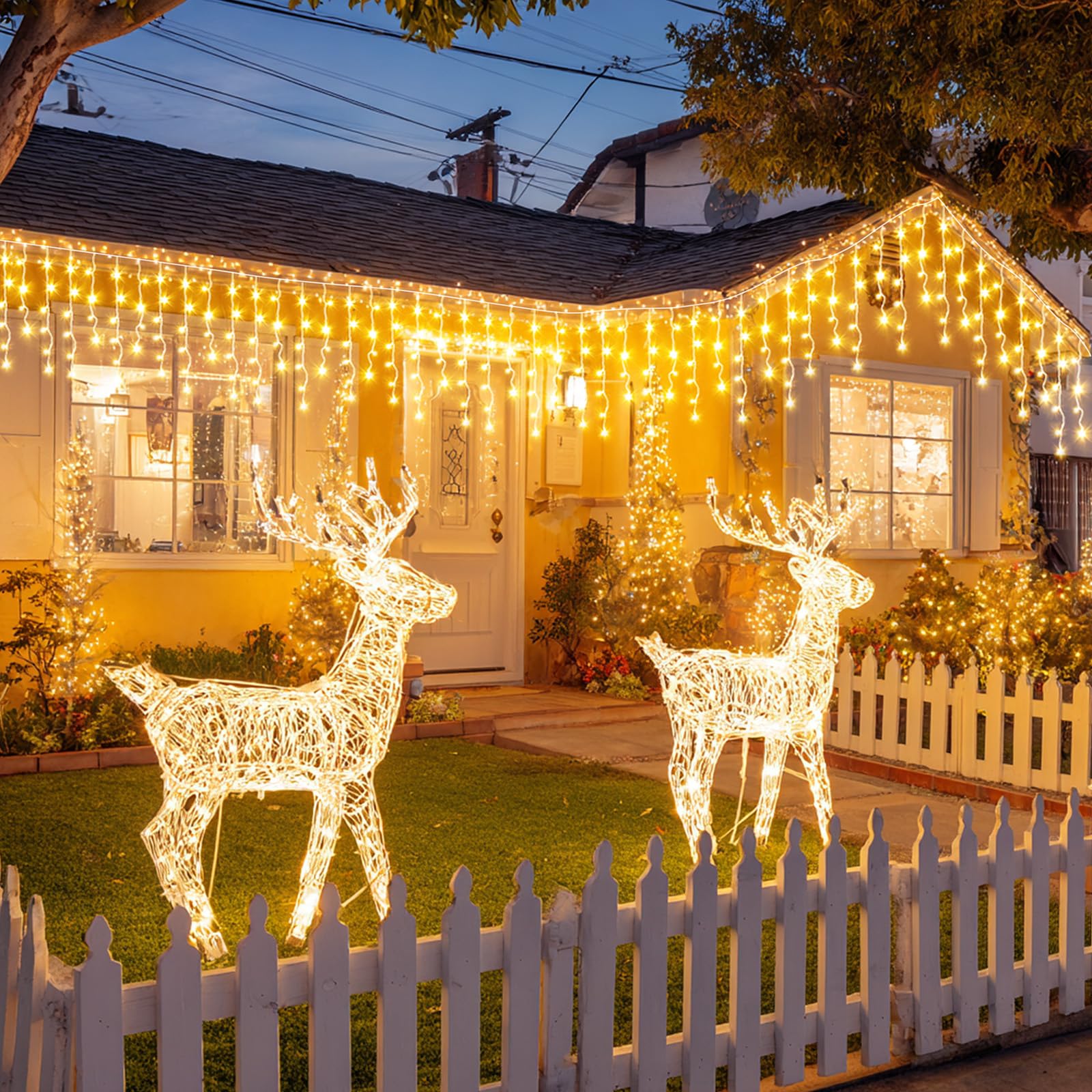 Instalatie franjuri 320 LED, Alb cald, 12 metri