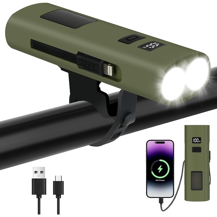 Lanterna pentru bicicleta, 400 LM, 6 moduri, impermeabil, 1200 mAh