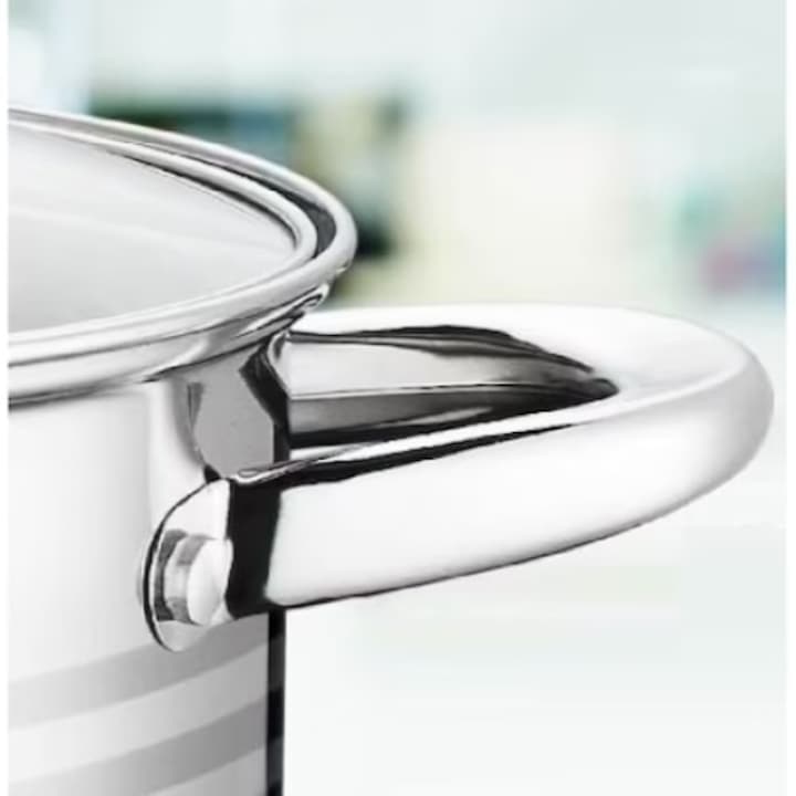 Set 8 piese: 4 oale cu capac, inox, compatibile cu plite pe gaz sau inductie