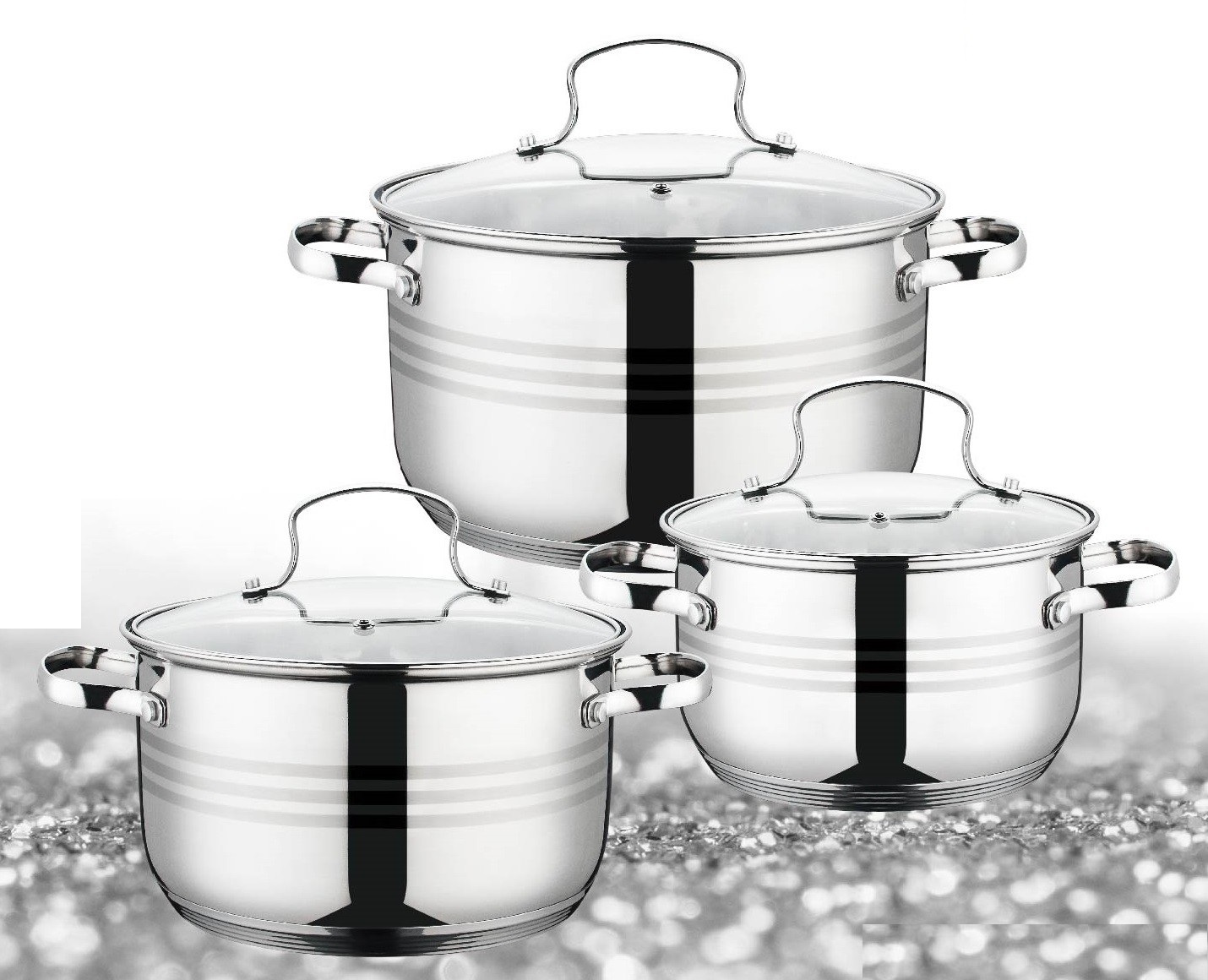 Set 3 oale mari cu capac, Inox, 16/18/20 cm