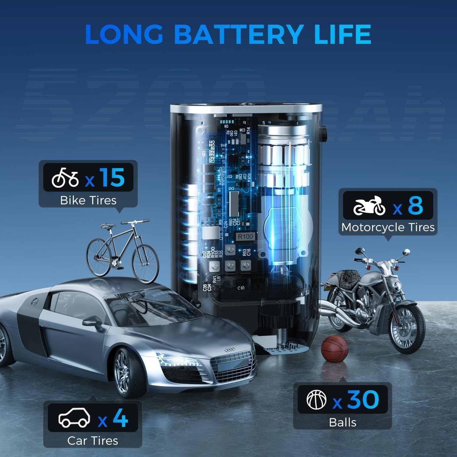 Compresor electric, portabil, 4 adaptoare, 11 bari