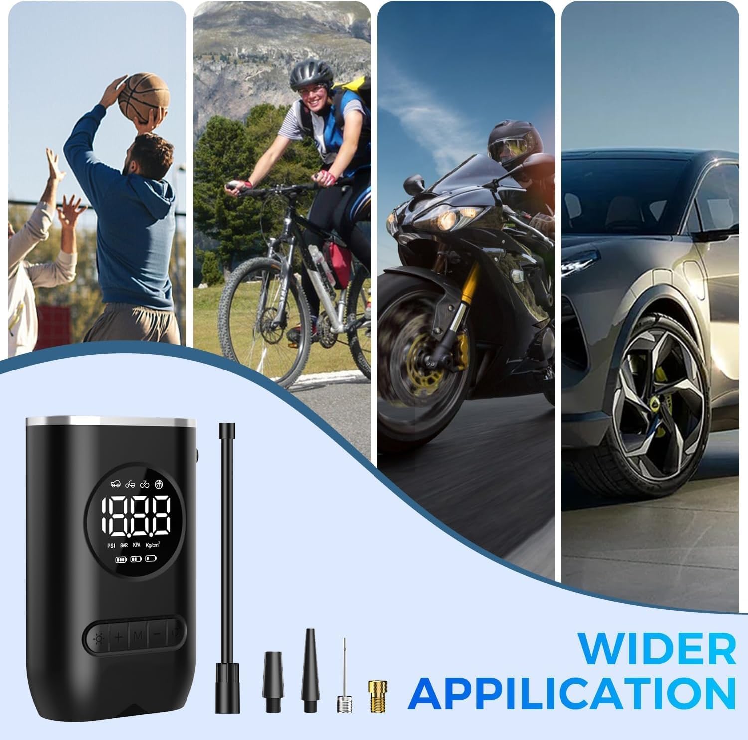 Compresor electric, portabil, 4 adaptoare, 11 bari