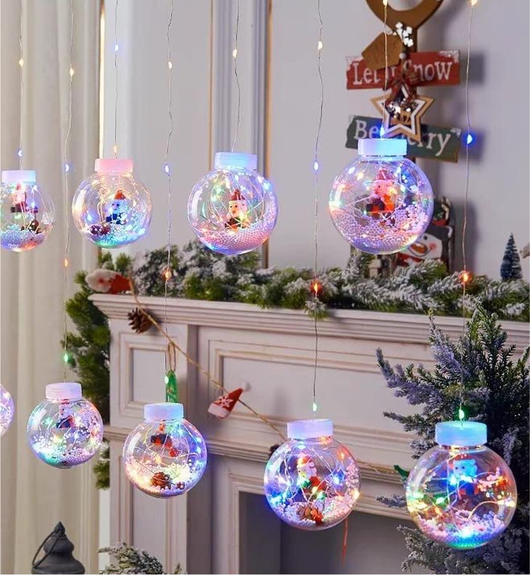 Instalatie LED 10 globuri cu Mos Craciun, 3 metri, Multicolor