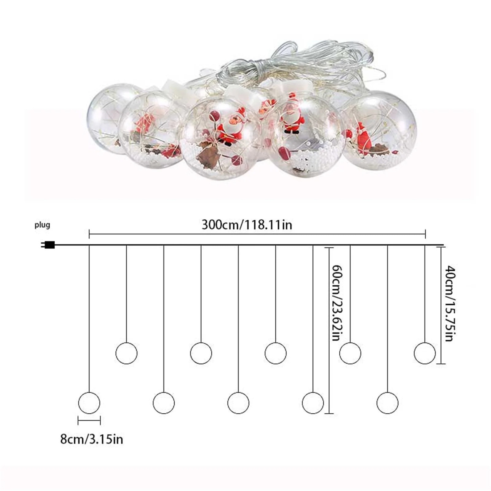 Instalatie LED 10 globuri cu Mos Craciun, 3 metri, Multicolor