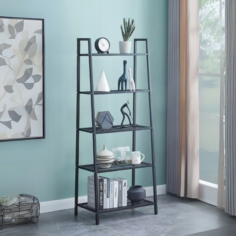 Raft metalic decorativ cu 5 polite, 113 cm, Negru