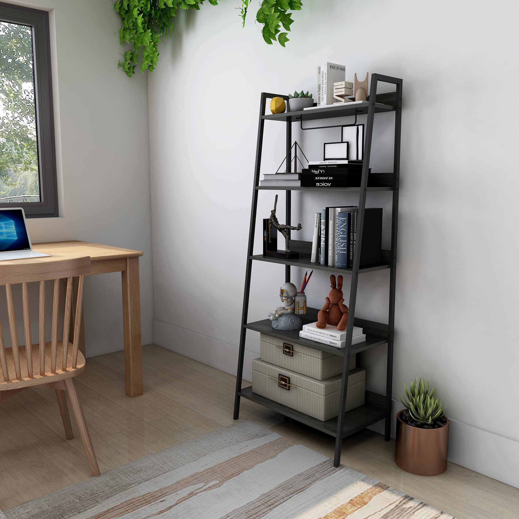 Raft metalic decorativ cu 5 polite, 113 cm, Negru