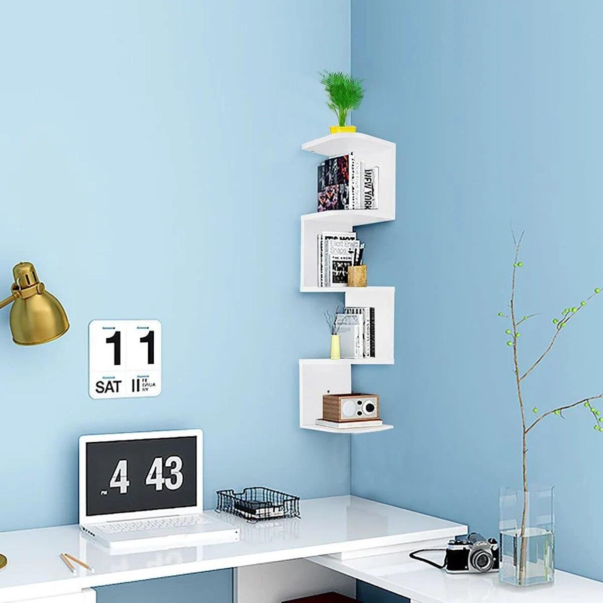 Etajera colt 4 rafturi, 86 cm, Alb